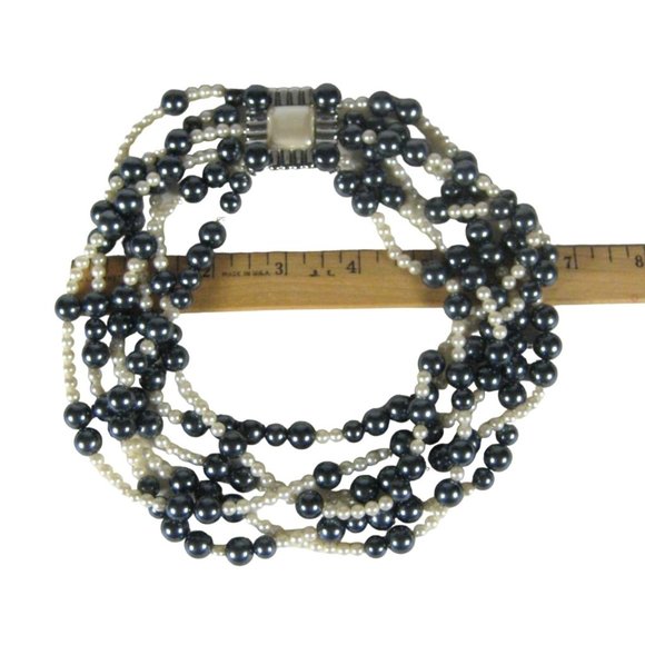Imitation Pearl Necklace 20 Inch Silvertone Collar Beaded Statement Multi-Stran - Picture 2 of 11